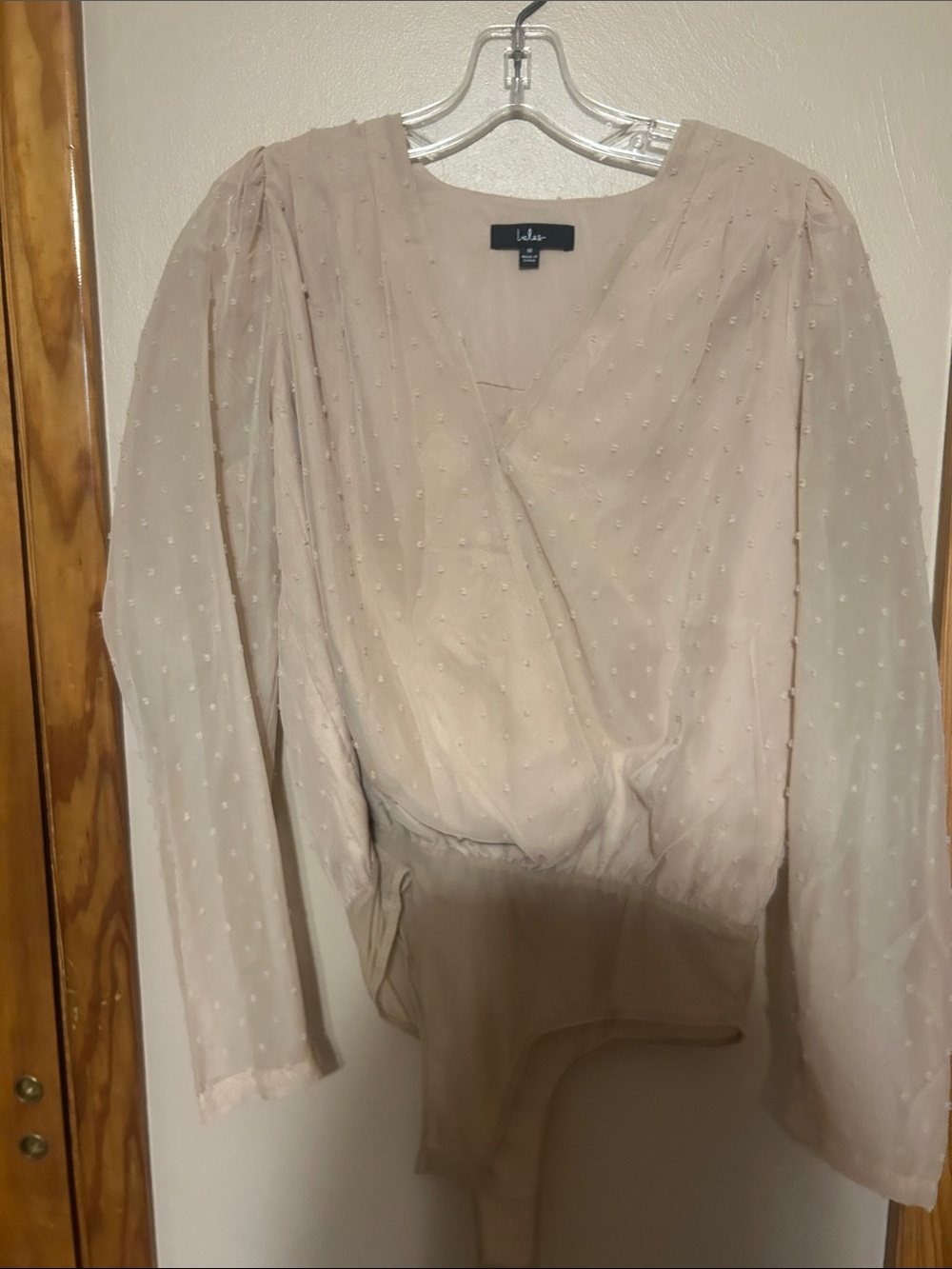 Leith Blush Dot Textured Surplice Long-Sleeve Bodysuit